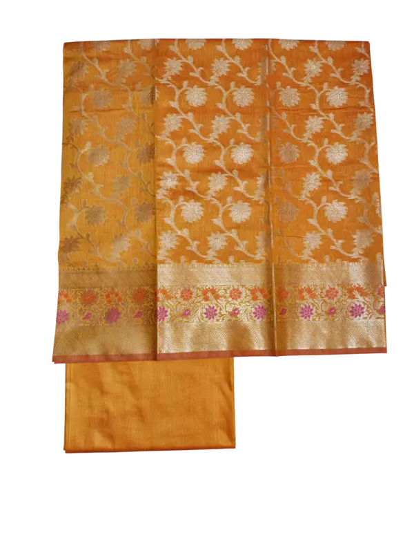 Mustard Unstitched Banarasi Cotton Silk Salwar Suit Dress Material for Women