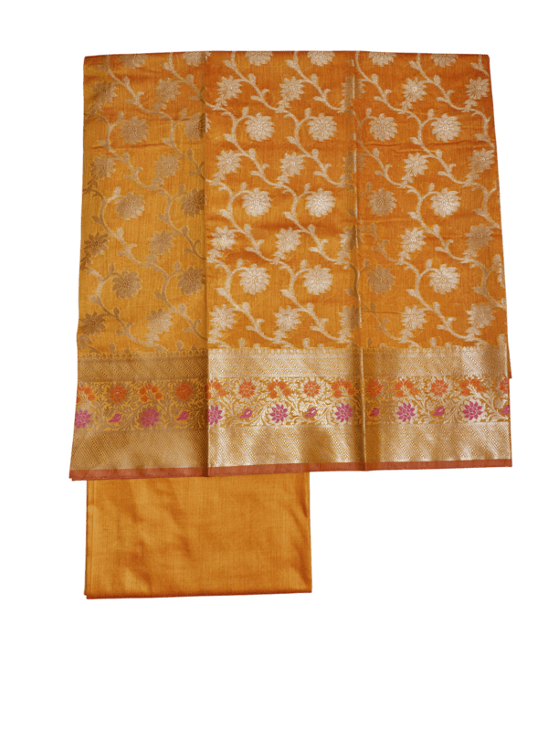 Mustard Unstitched Banarasi Cotton Silk Salwar Suit Dress Material for Women