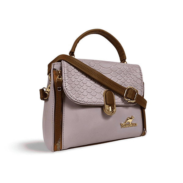 Textured Handbag with Tan Strap and Gold Detailing