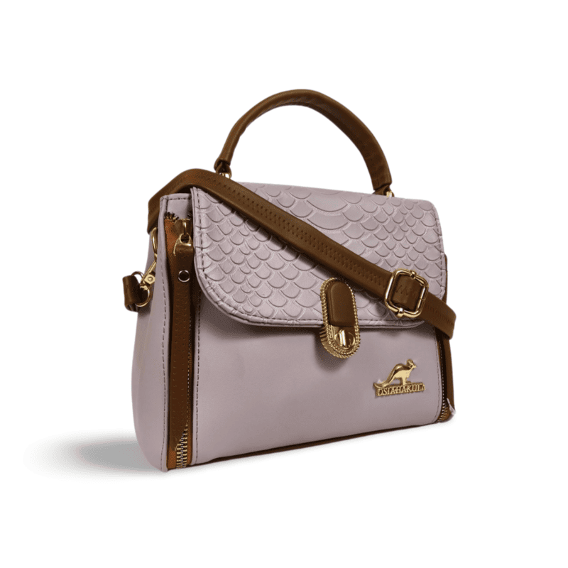 Textured Handbag with Tan Strap and Gold Detailing