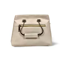 Quilted White Handbag with Metal Handles and Pom Charm