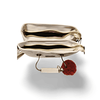 Quilted White Handbag with Metal Handles and Pom Charm