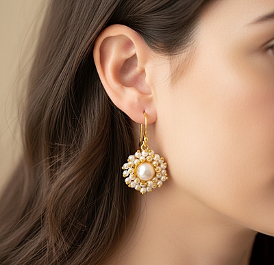 Earring - Single Big Pearl and Multi Small Pearls