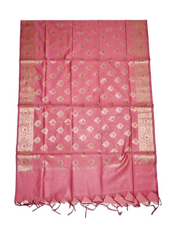 Pink Banarasi Cotton Silk Unstitched Salwar Suit Set with dupatta for Women