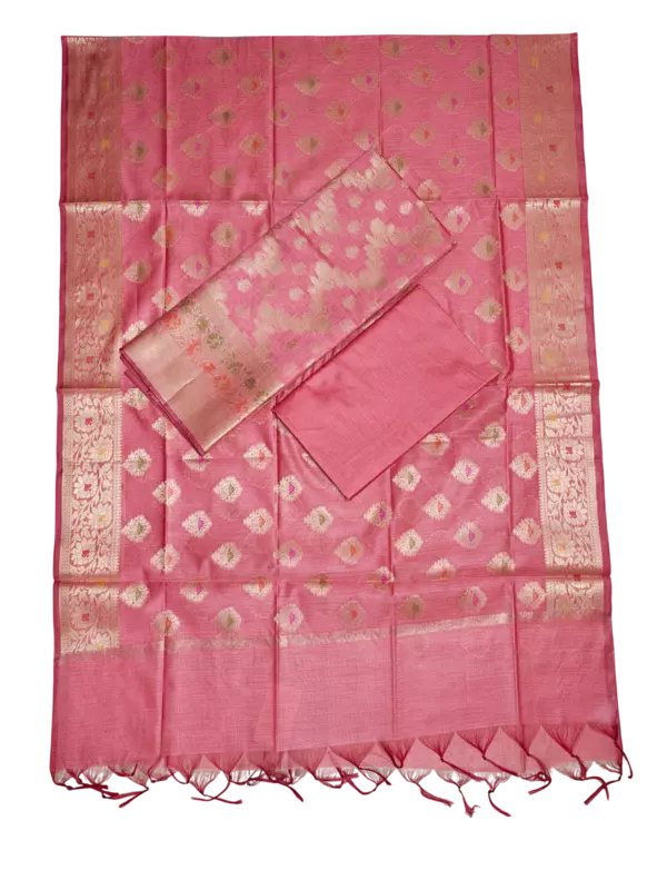 Pink Banarasi Cotton Silk Unstitched Salwar Suit Set with dupatta for Women