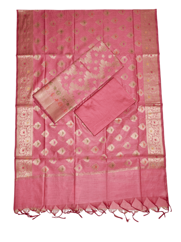 Pink Banarasi Cotton Silk Unstitched Salwar Suit Set with dupatta for Women
