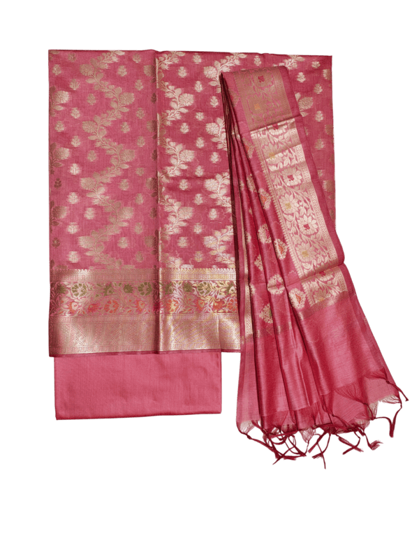 Pink Banarasi Cotton Silk Unstitched Salwar Suit Set with dupatta for Women