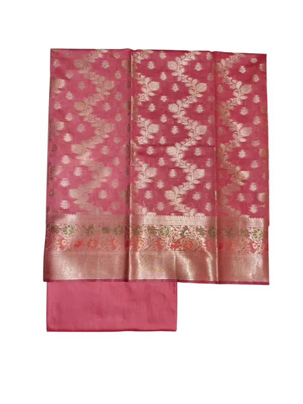 Pink Banarasi Cotton Silk Unstitched Salwar Suit Set with dupatta for Women
