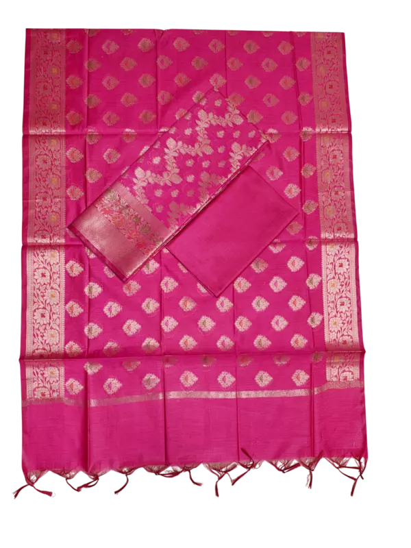 Rani Pink Banarasi Silk Unstitched Suit Set with dupatta for Women