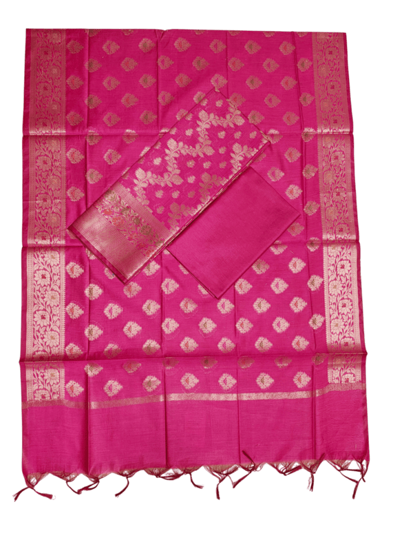 Rani Pink Banarasi Silk Unstitched Suit Set with dupatta for Women