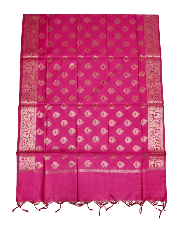 Rani Pink Banarasi Silk Unstitched Suit Set with dupatta for Women