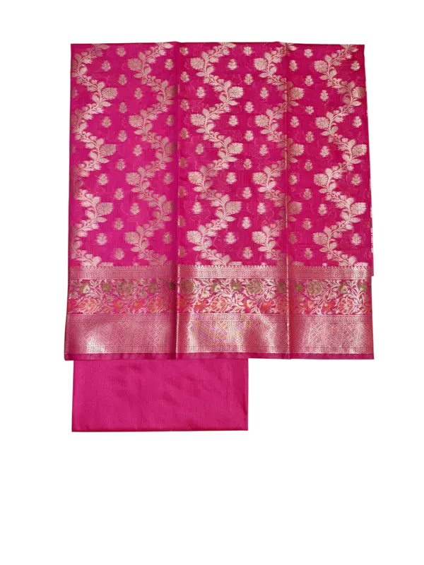 Rani Pink Banarasi Silk Unstitched Suit Set with dupatta for Women