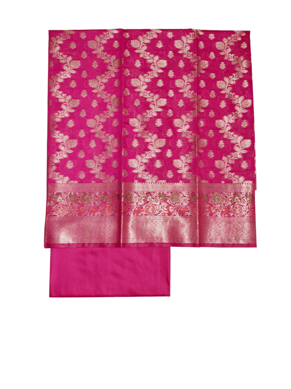 Rani Pink Banarasi Silk Unstitched Suit Set with dupatta for Women