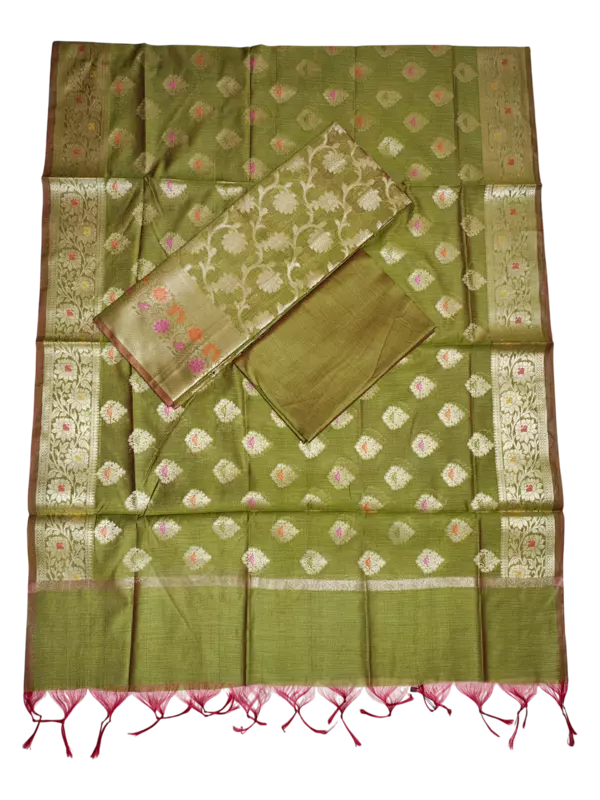 Green Unstitched Banarasi Brocade Cotton Silk Dress Material for Women