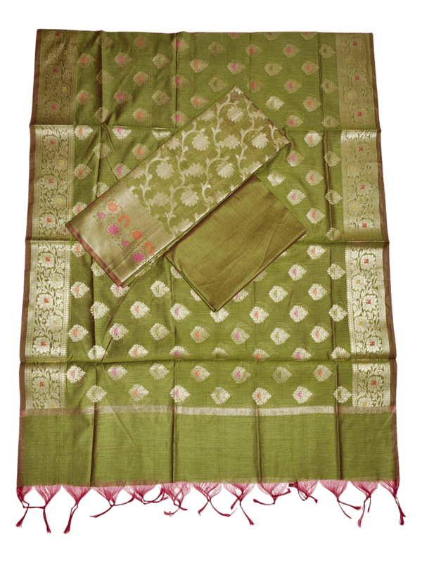 Green Unstitched Banarasi Brocade Cotton Silk Dress Material for Women