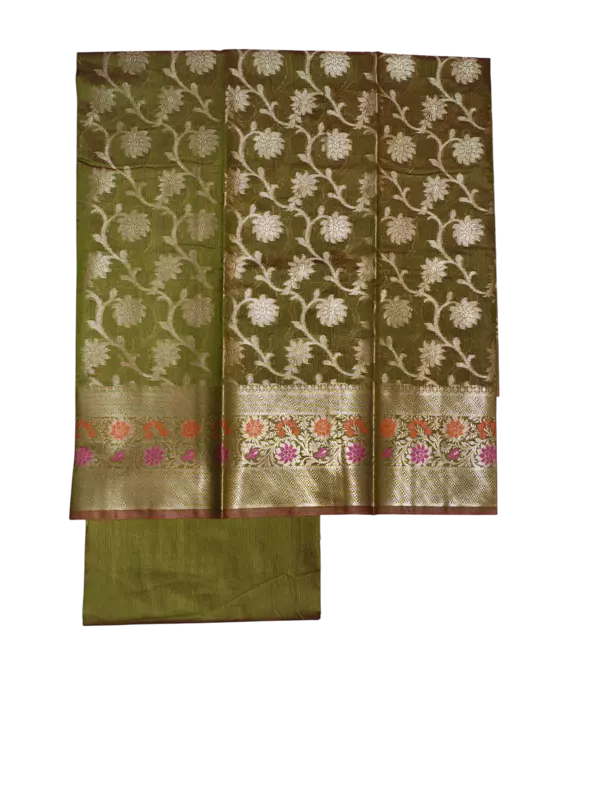 Green Unstitched Banarasi Brocade Cotton Silk Dress Material for Women