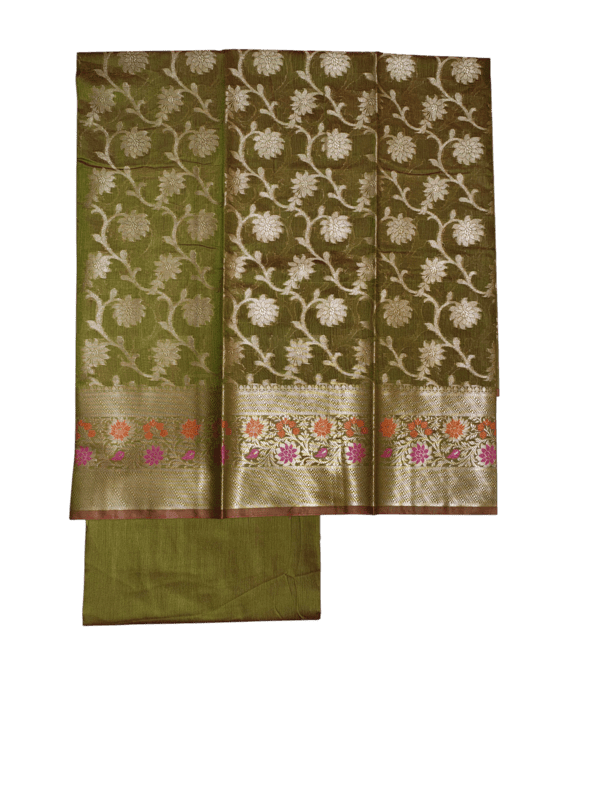 Green Unstitched Banarasi Brocade Cotton Silk Dress Material for Women