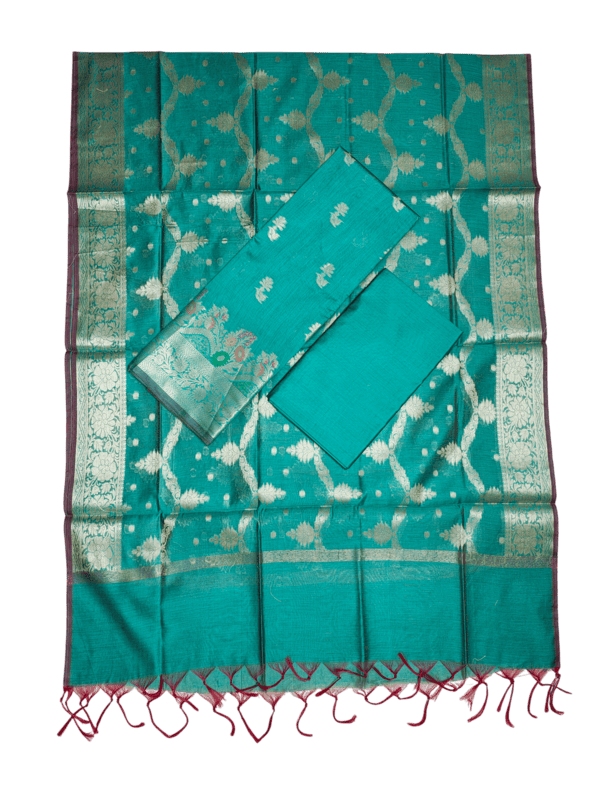 Firoza Banarasi Cotton Silk Unstitched Suit Set with dupatta for Women