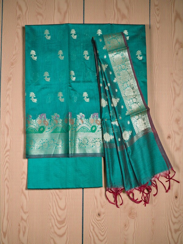 Firoza Banarasi Cotton Silk Unstitched Suit Set with dupatta for Women
