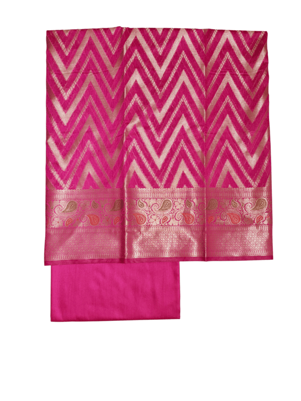 Dark Pink Banarasi Cotton Silk Unstitched Suit Set with dupatta for Women