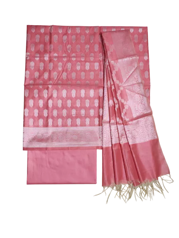 Peach Banarasi Cotton Silk Unstitched Suit Set with Dupatta for Women