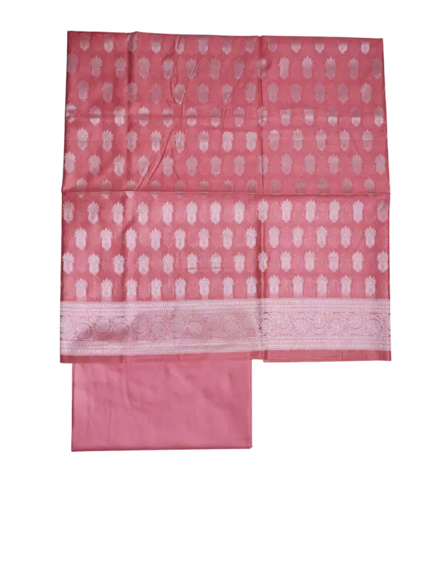 Peach Banarasi Cotton Silk Unstitched Suit Set with Dupatta for Women