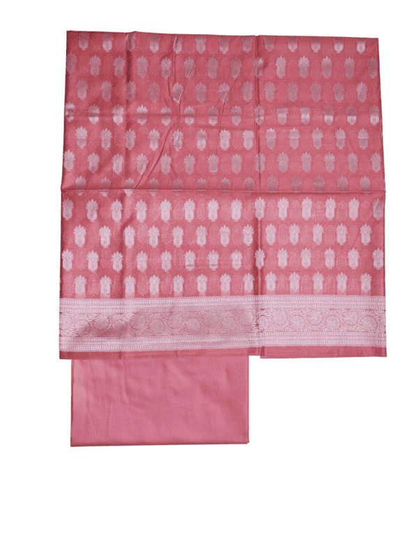 Peach Banarasi Cotton Silk Unstitched Suit Set with Dupatta for Women