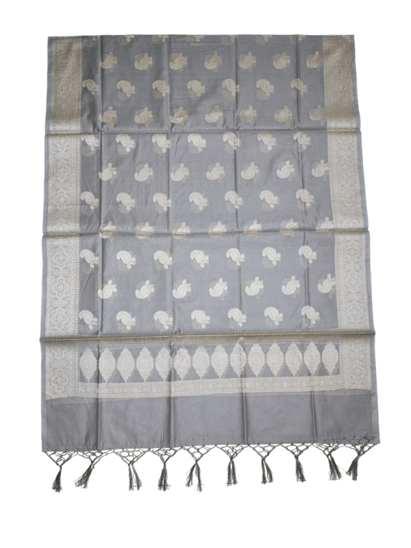 Grey Banarasi Semi Katan Silk Dress Material for Women