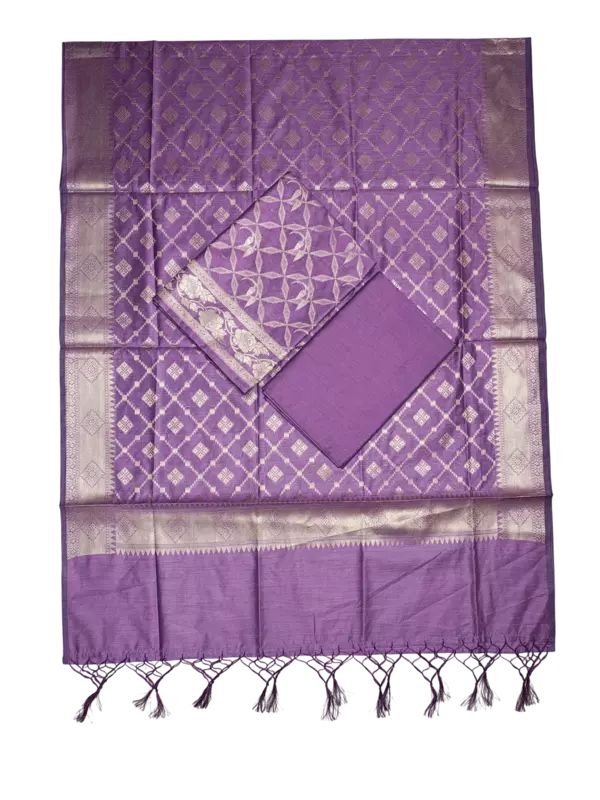 Lavender Banarasi Silk Meenakari Dress Materials for Women