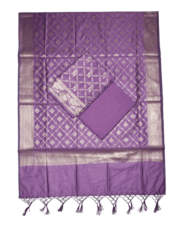 Lavender Banarasi Silk Meenakari Dress Materials for Women