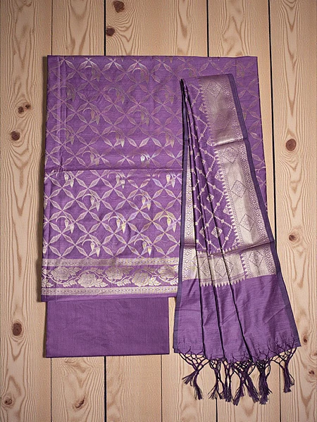 Lavender Banarasi Silk Meenakari Dress Materials for Women