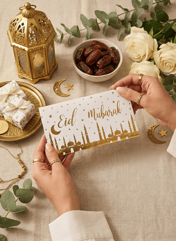 White Eid Mubarak Gold-foiled Money Envelopes (pack of 5)