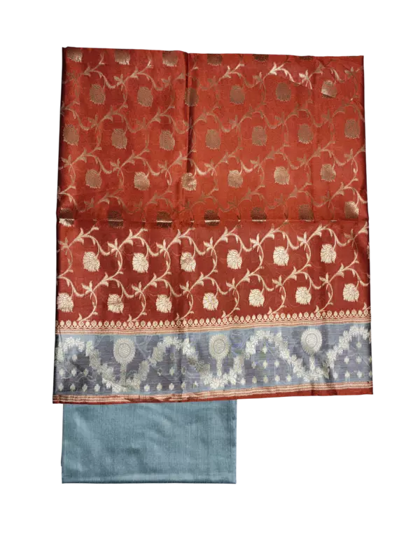 Orange Banarasi Silk Zari Work Unstitched Suit Set with dupatta for Women