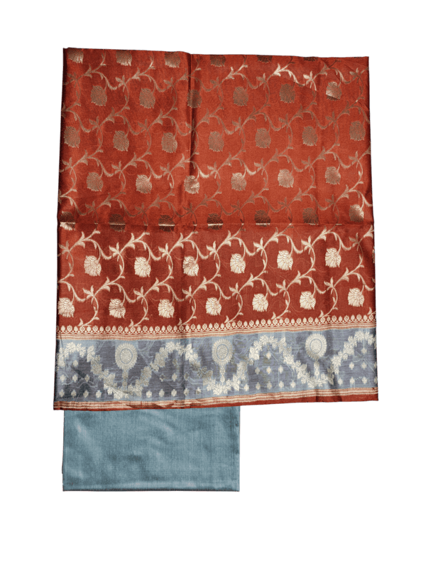 Orange Banarasi Silk Zari Work Unstitched Suit Set with dupatta for Women