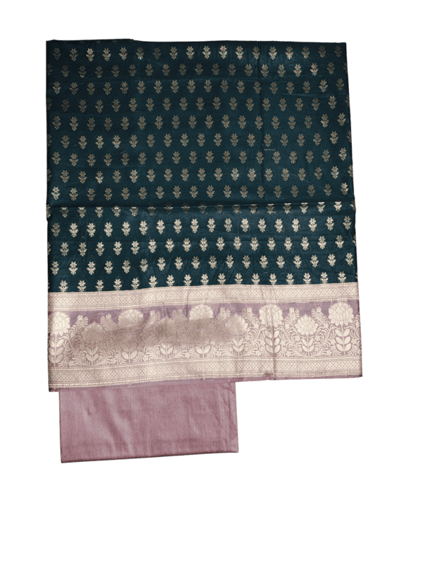 Dark Green Banarasi Silk Zari Work Unstitched Suit Set with dupatta for Women