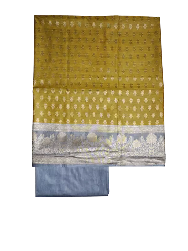 Mustard Banarasi Silk Zari Work Unstitched Suit Set with dupatta for Women
