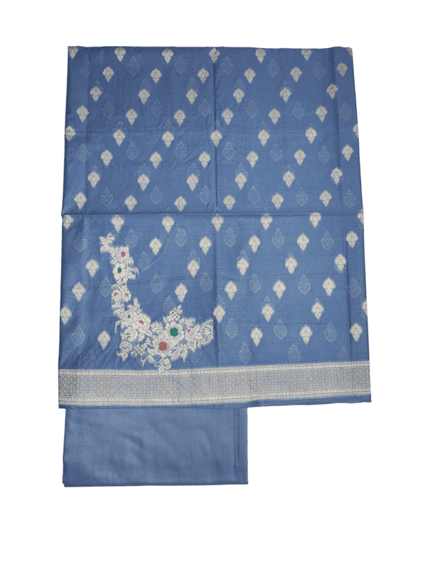 Blue Banarasi Semi Katan Silk Dress Material for Women