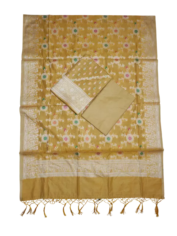 Yellow Banarasi Semi Munga Silk Dress Materials for Women