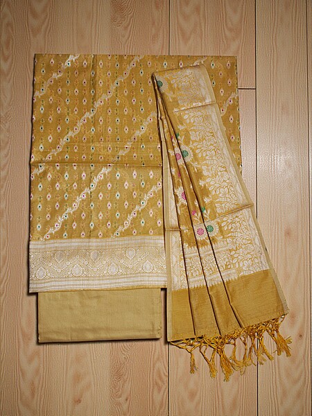 Yellow Banarasi Semi Munga Silk Dress Materials for Women