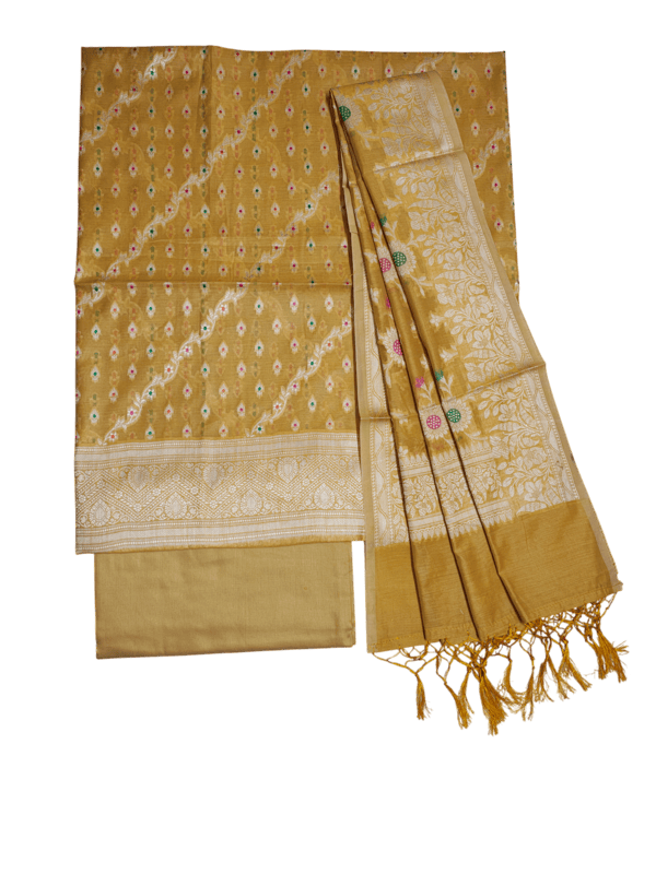 Yellow Banarasi Semi Munga Silk Dress Materials for Women