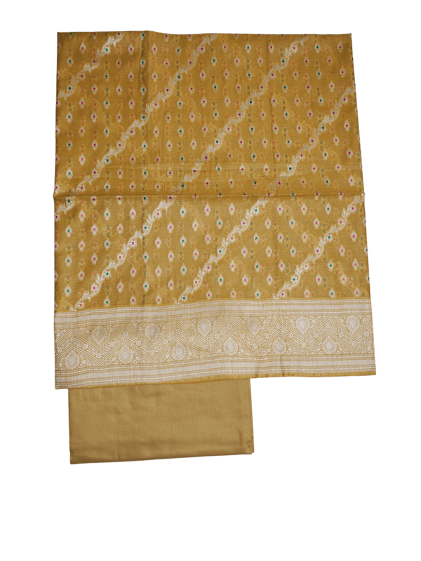 Yellow Banarasi Semi Munga Silk Dress Materials for Women