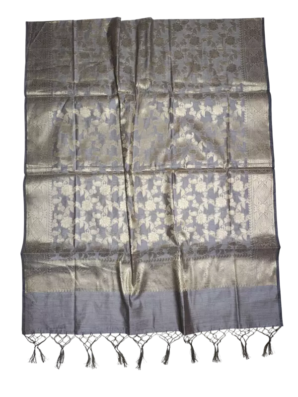 Pink & Grey Banarasi Silk Zari Work Unstitched Suit Set with dupatta for Women