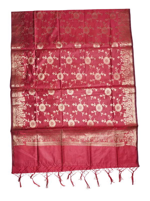 Red Banarasi Silk Zari Work Unstitched Suit Set with dupatta for Women