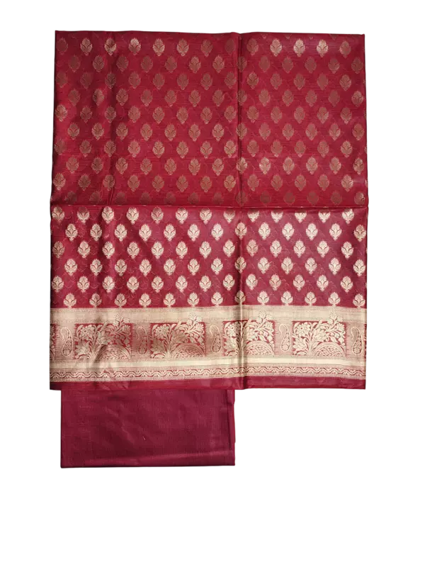 Red Banarasi Silk Zari Work Unstitched Suit Set with dupatta for Women