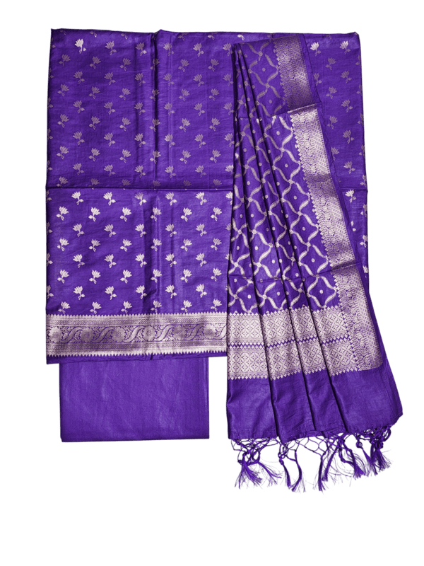 Dark Purple Banarasi Semi Katan Silk Dress Material for Women