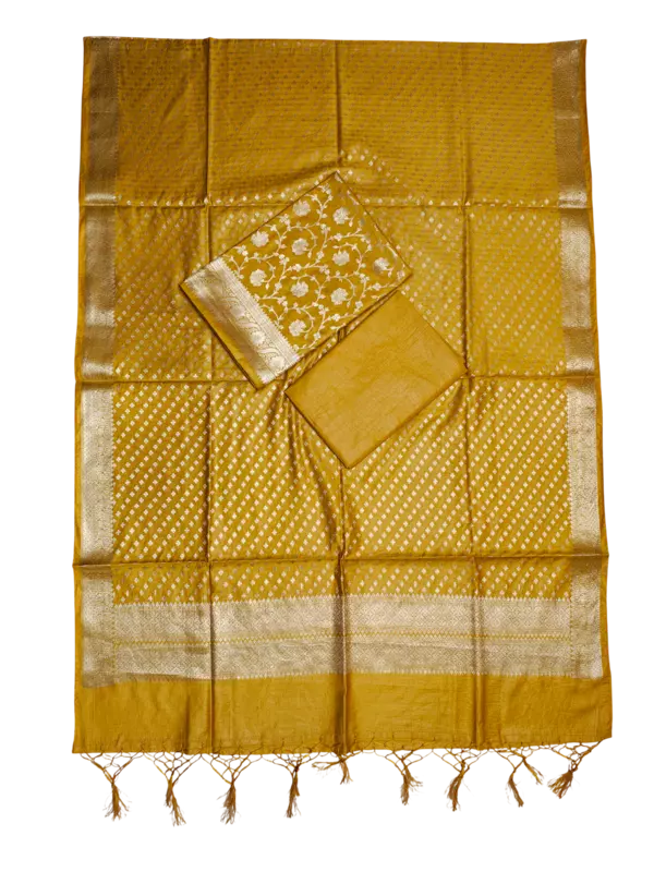 Mustard Banarasi Semi Katan Silk Dress Materials for Women