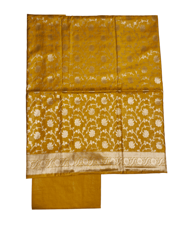 Mustard Banarasi Semi Katan Silk Dress Materials for Women