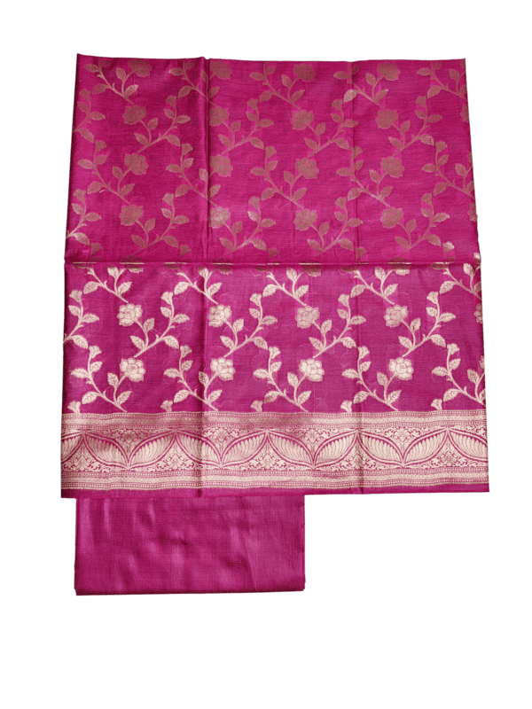 Dark Pink Banarasi Silk Zari Work Unstitched Suit Set with dupatta for Women