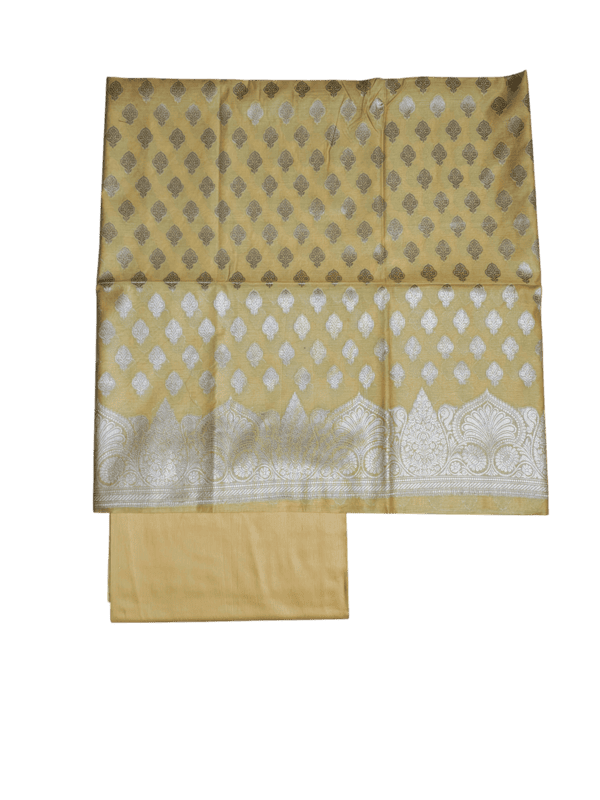 Yellow Banarasi Cotton Silk Unstitched Salwar Suit Set