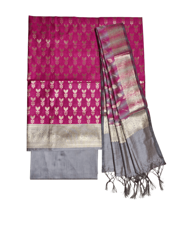 Pink Banarasi Silk Zari Work Unstitched Suit Set with dupatta for Women
